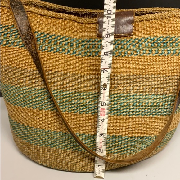 WICKER Raffia Tan Tote Market Leather Strap Flap - Picture 14 of 16